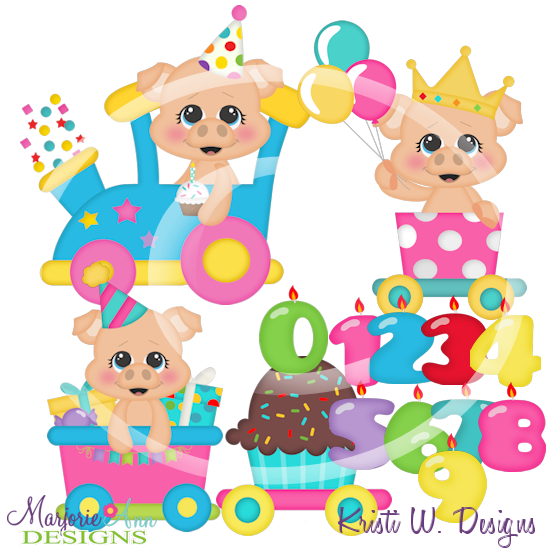 Happy Pig Birthday Train SVG Cutting Files Includes Clipart - Click Image to Close